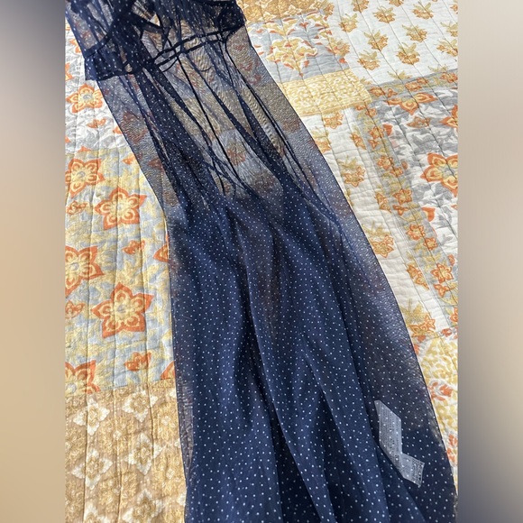 NWT Zara Mesh Ruffle Maxi Tank Dress Navy White Polka Dot Small - Picture 5 of 14